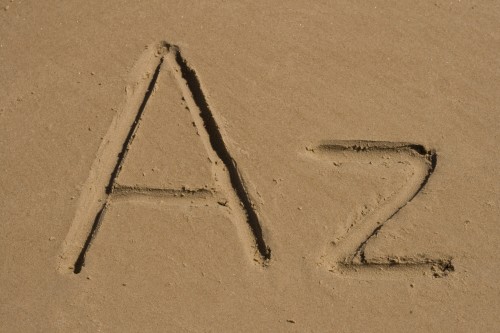 A, Z letters on the sand for the A-Z of Well Put Words