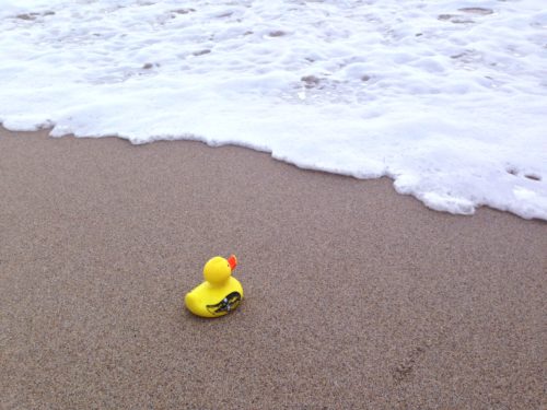 Rubber cuck on the edge of the sea